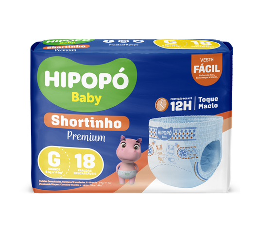 Fralda G Hipopo Baby Shortinho Jumbinho com 18 unidades