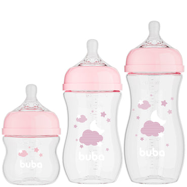Kit 3 Mamadeiras Easy Flow Nuvem Rosa, 120ml/270ml/330ml, Anticolica - Buba