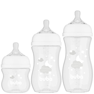 Kit 3 Mamadeiras Easy Flow Nuvem Branca, 120ml/270ml/330ml, Anticolica - Buba