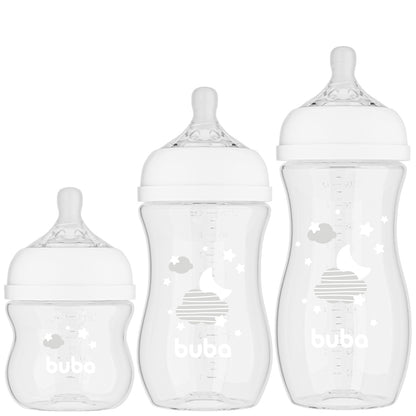 Kit 3 Mamadeiras Easy Flow Nuvem Branca, 120ml/270ml/330ml, Anticolica - Buba