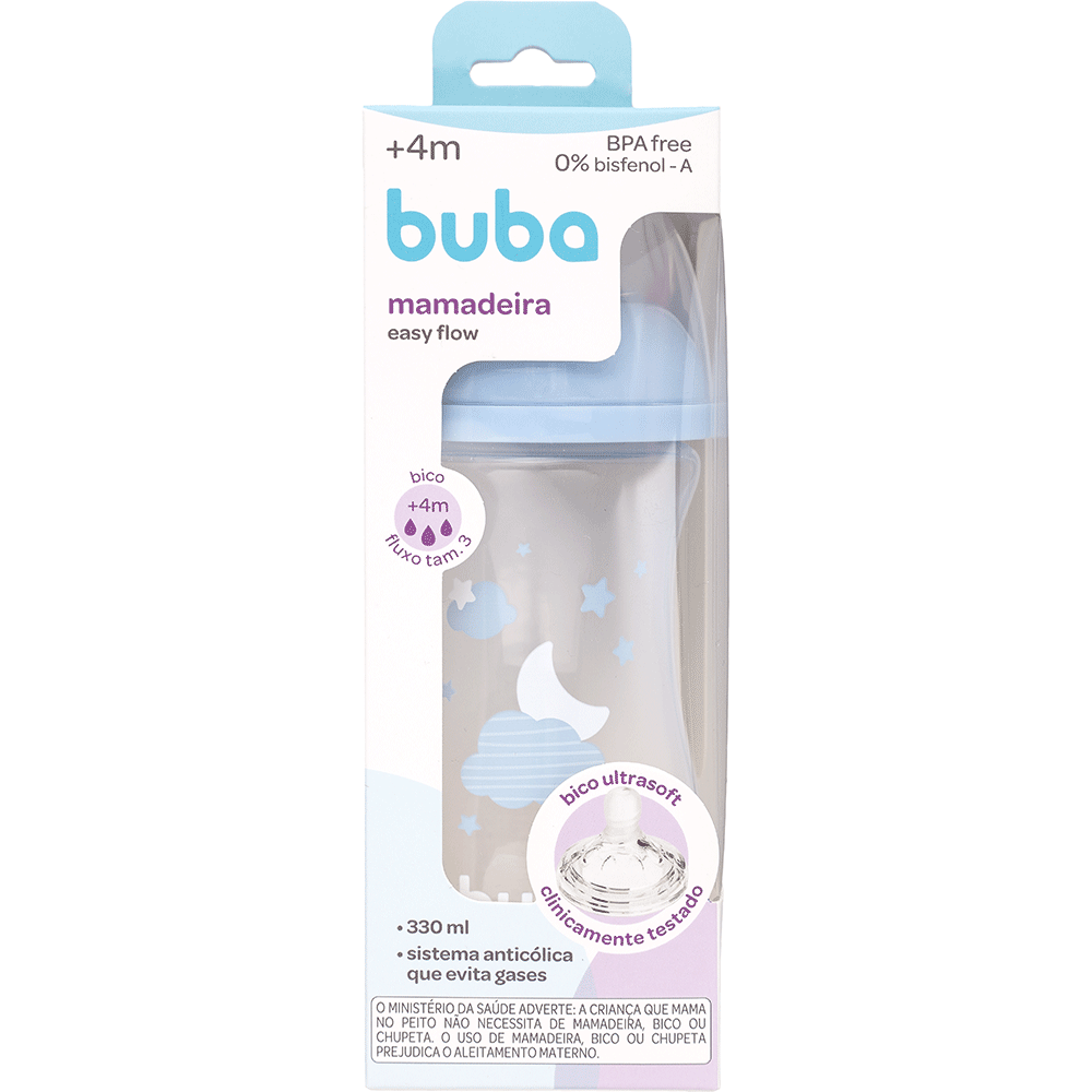 Mamadeira Easy Flow Nuvem Azul, 330ml, Anticolica - Buba