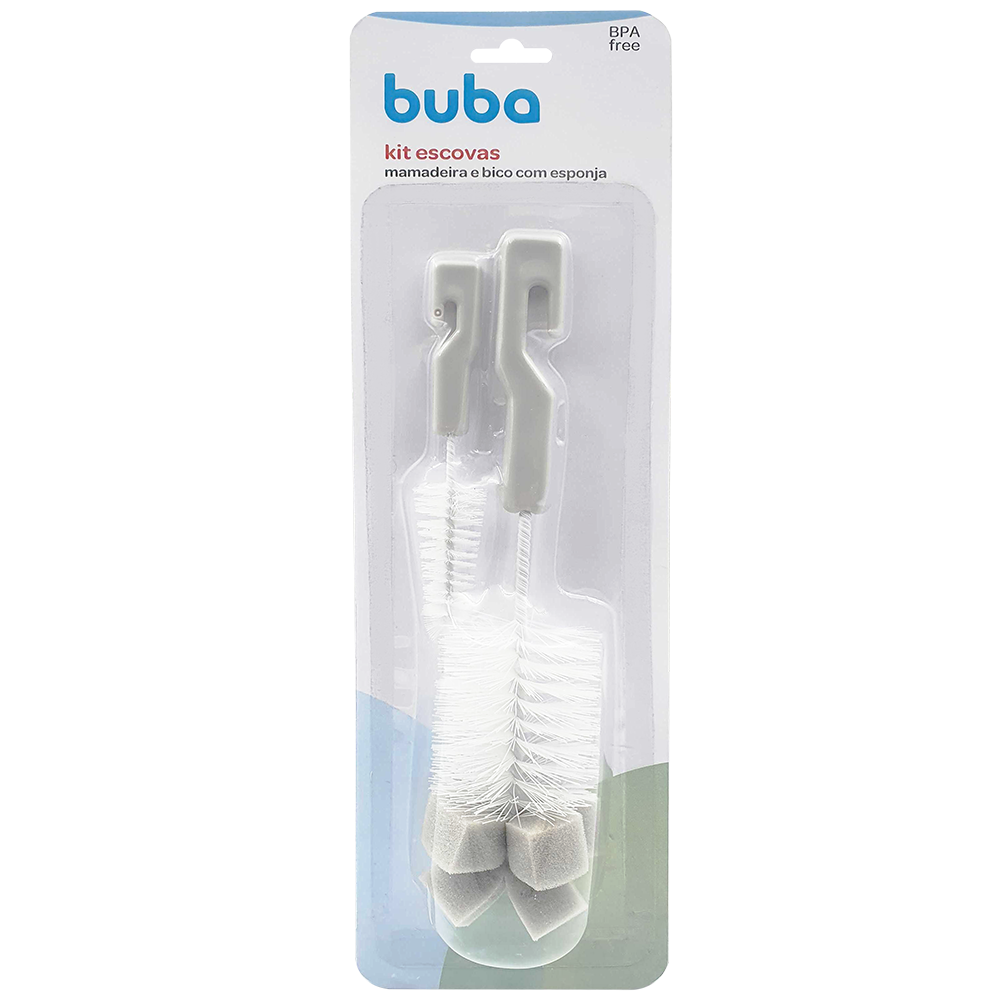 Kit Escovas para Mamadeira e Bico com Esponja - Cinza