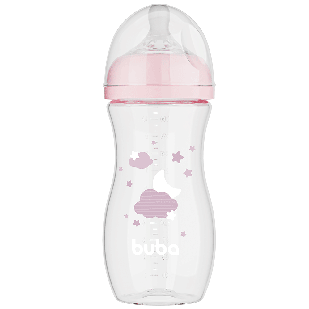 Mamadeira Easy Flow Nuvem Rosa, 330ml, Anticolica - Buba