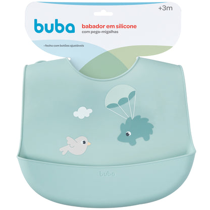 Babador em Silicone com Pega-Migalhas Verde, Cloudy - Buba