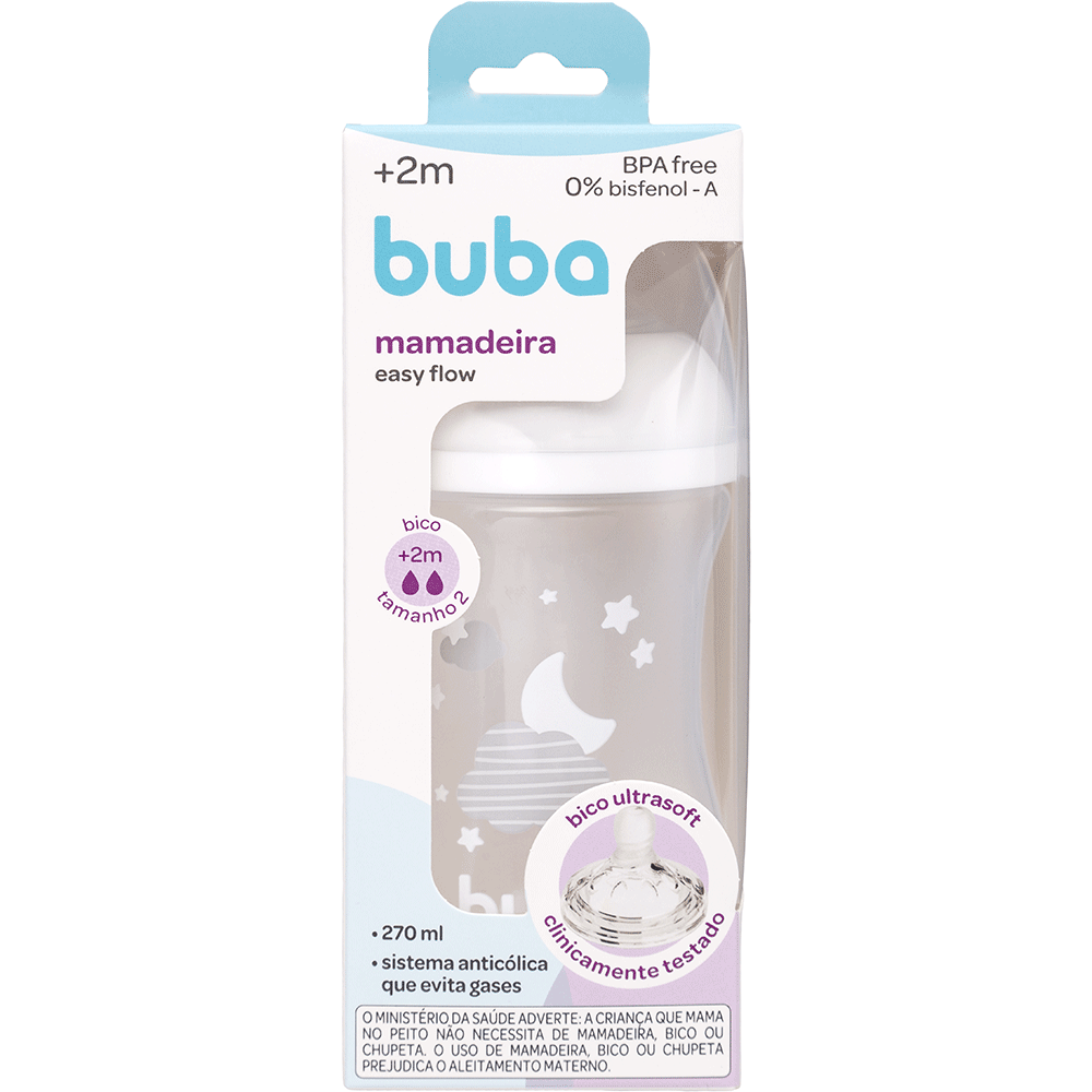 Mamadeira Easy Flow Nuvem Branca, 270ml, Anticolica - Buba