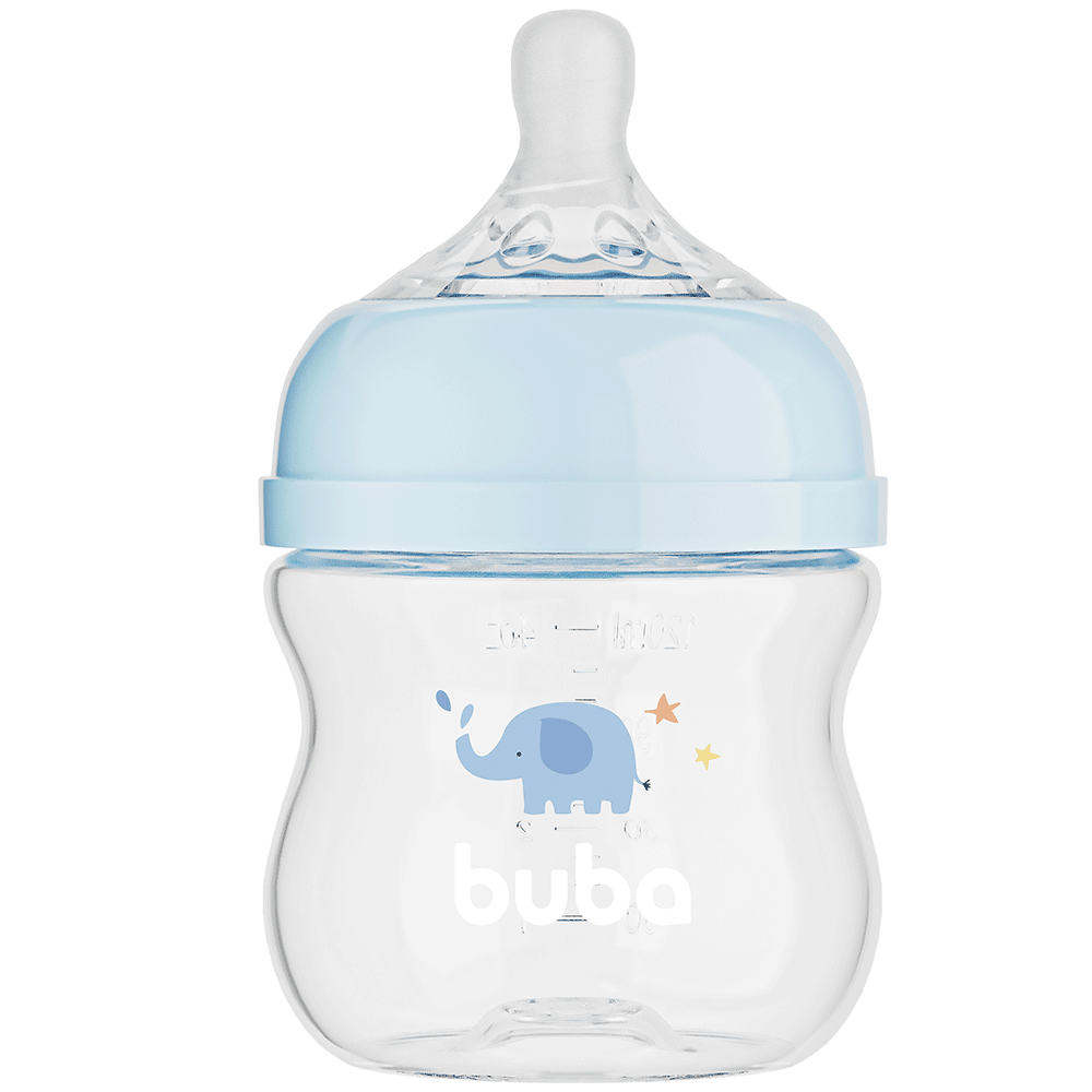 Mamadeira Easy Flow Elefante Azul, 120ml, Anticolica - Buba