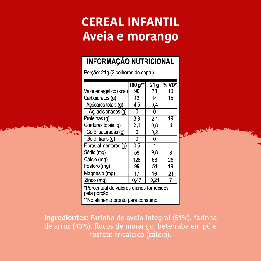 Cereal Infantil: Aveia, Morango e Beterraba, Caixa, 170g - Papapá