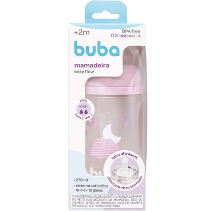 Mamadeira Easy Flow Nuvem Rosa, 270ml, Anticolica - Buba
