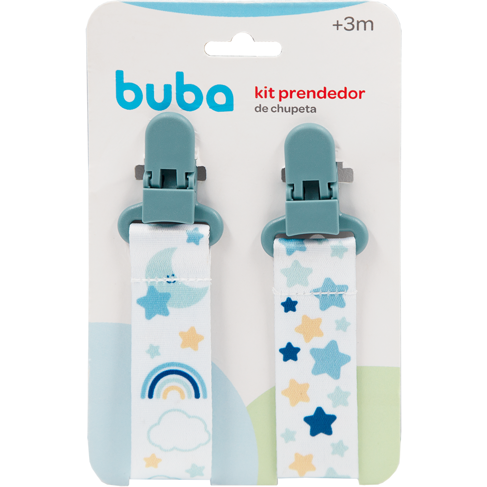 Kit 2 Prendedores de Chupeta e Mordedor Buba - Azul