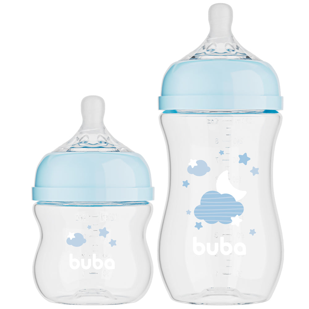 Kit 2 Mamadeiras Easy Flow Nuvem Azul, 120ml/270ml, Anticolica - Buba