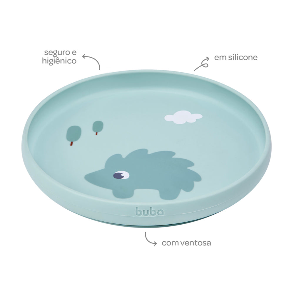 Pratinho em Silicone com Ventosa Verde, Cloudy - Buba