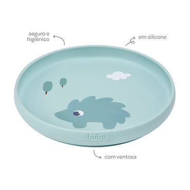 Pratinho em Silicone com Ventosa Verde, Cloudy - Buba
