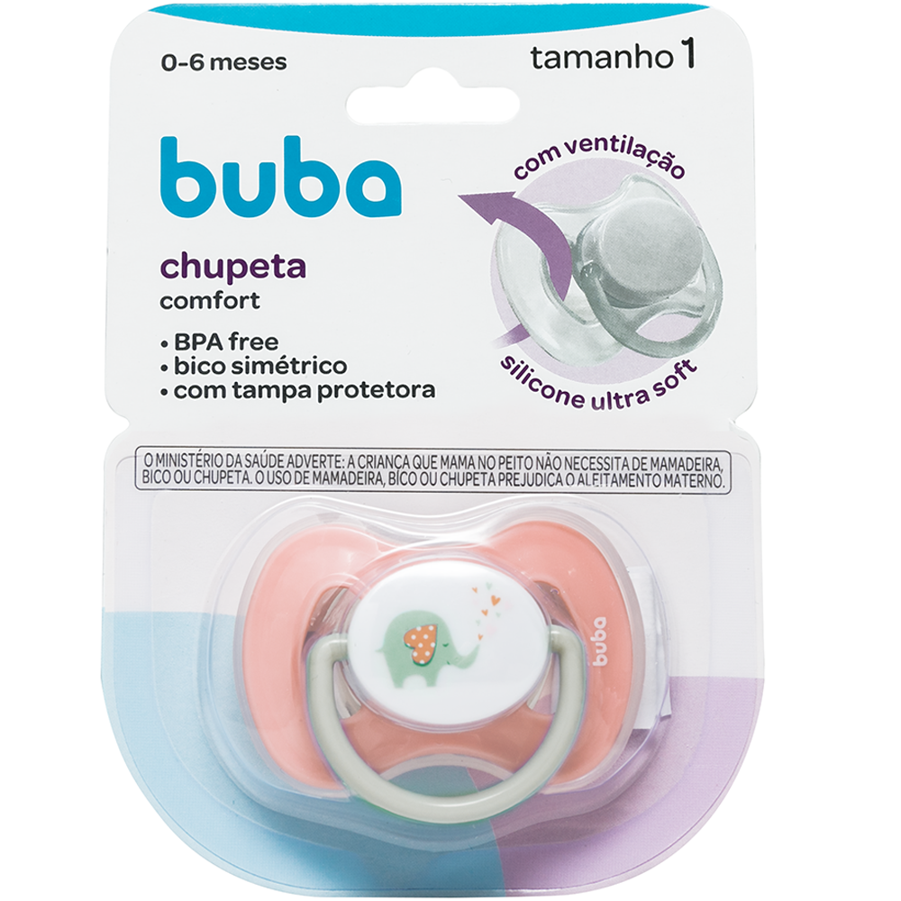 Chupeta Buba comfort Tam.1 Elefantinho - Rosa