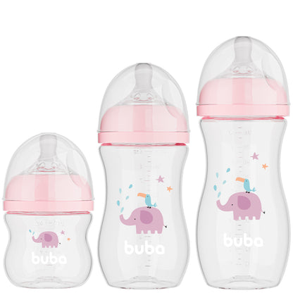 Kit 3 Mamadeiras Easy Flow Elefante Rosa, 120ml/270ml/330ml, Anticolica - Buba