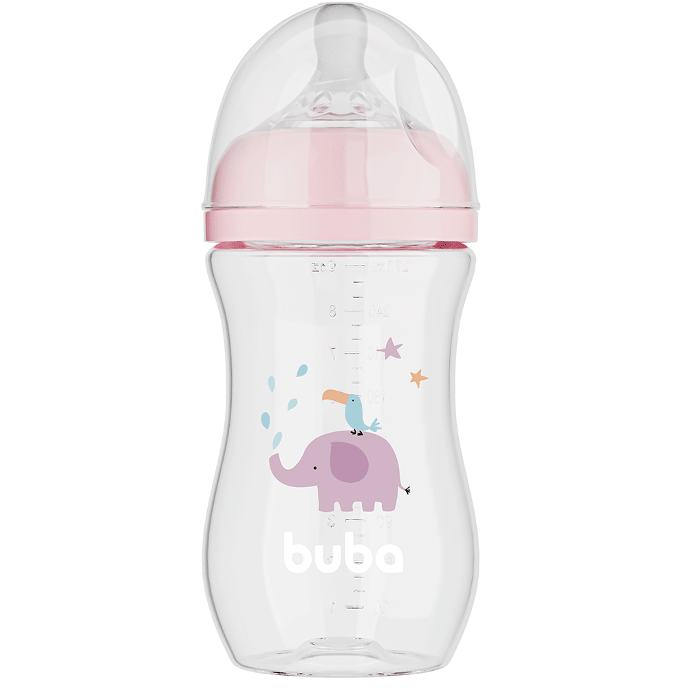 Mamadeira Easy Flow Elefante Rosa, 270ml, Anticolica - Buba