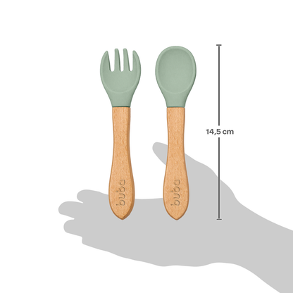 Kit Talheres em Silicone e Bambu - Verde