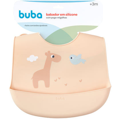 Babador em Silicone com Pega-Migalhas Bege, Cloudy - Buba