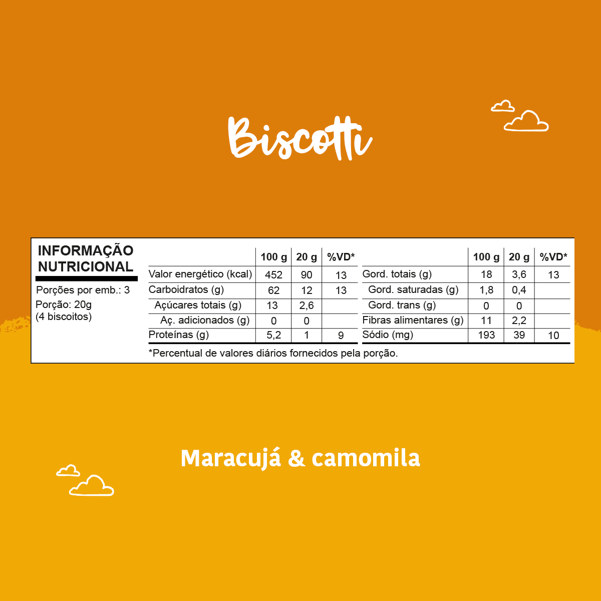 Biscoito Infantil Biscotti: Maracujá e Camomila, 60g - Papapá