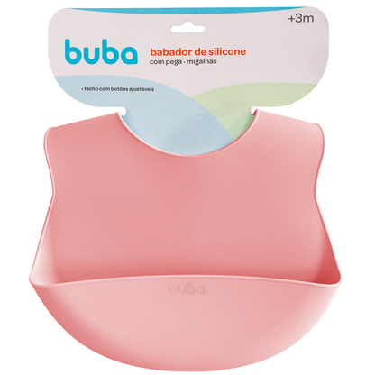 Babador em Silicone com Pega-Migalhas - Rosa